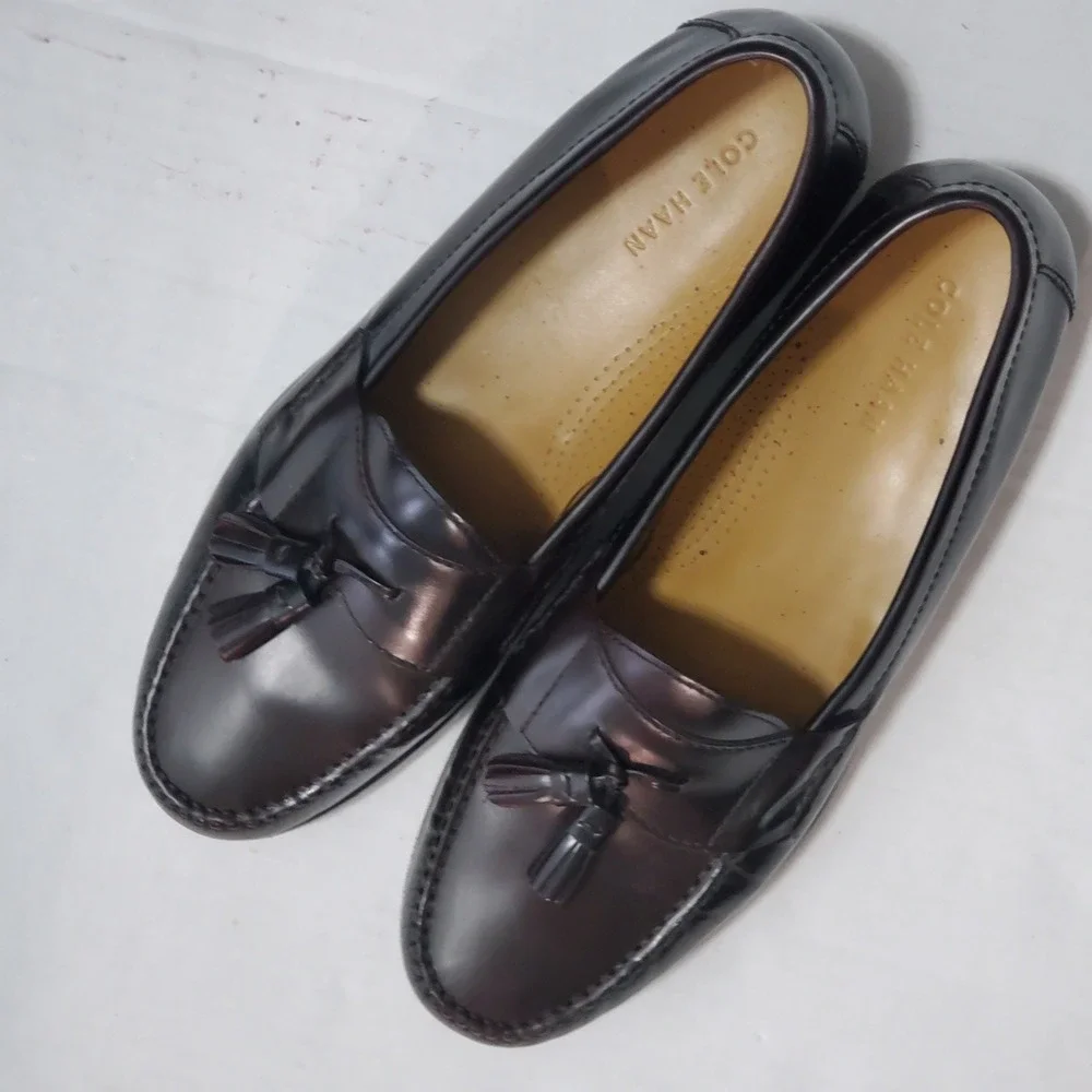 Cole Haan Mens 12D Burgundy Leather Pinch Tassel Loafers 03507 Dress Shoes